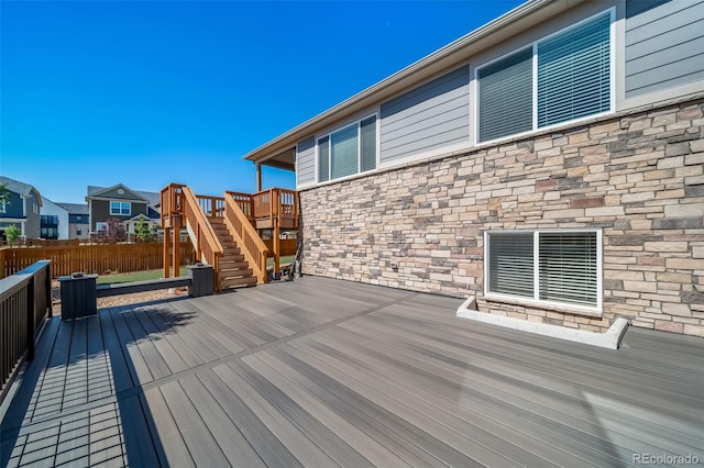 17028 Osage St, Broomfield, CO 80023 - wooden terrace featuring stairs and a residential view