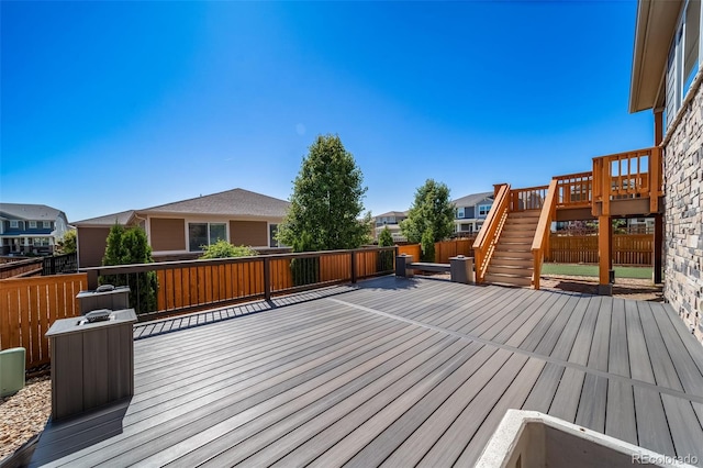 17028 Osage St, Broomfield, CO 80023 - wooden terrace featuring stairway and a residential view