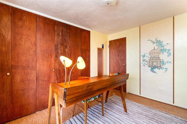 office area featuring light colored carpet