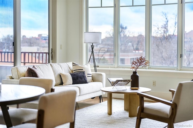 living area with a wealth of natural light and wood finished floors