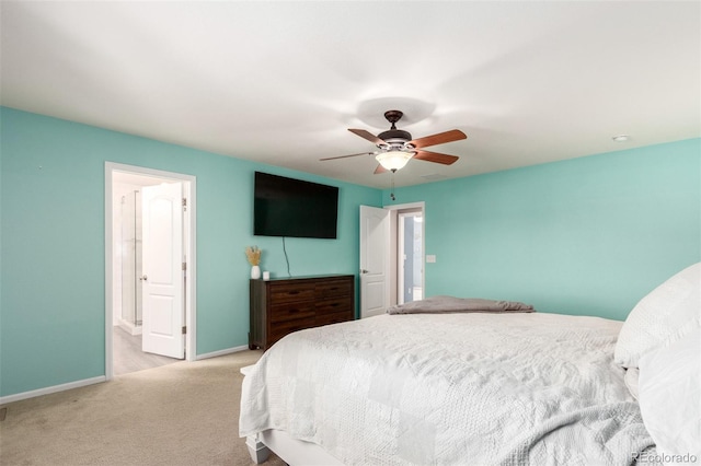 2881 Black Canyon Way, Castle Rock, CO 80109 - carpeted bedroom featuring a ceiling fan, baseboards, and ensuite bathroom