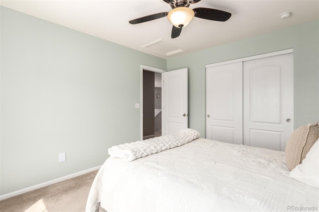 2881 Black Canyon Way, Castle Rock, CO 80109 - bedroom featuring a ceiling fan, a closet, attic access, baseboards, and carpet flooring