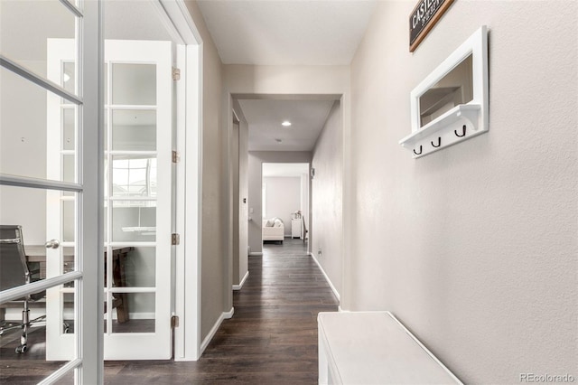 2881 Black Canyon Way, Castle Rock, CO 80109 - hall featuring baseboards, dark wood-style floors, and recessed lighting