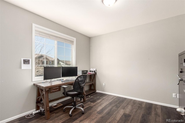 2881 Black Canyon Way, Castle Rock, CO 80109 - home office featuring baseboards and dark wood-style floors