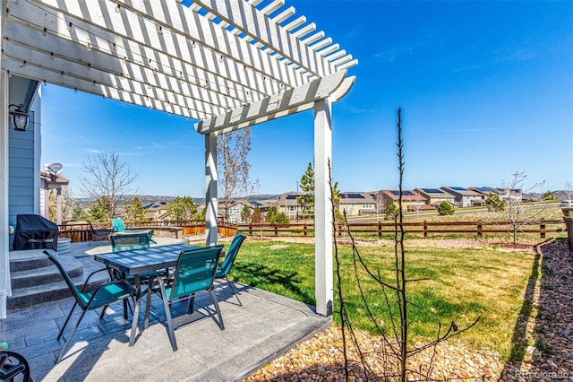 2881 Black Canyon Way, Castle Rock, CO 80109 - view of patio / terrace featuring a pergola, a fenced backyard, outdoor dining area, area for grilling, and a residential view