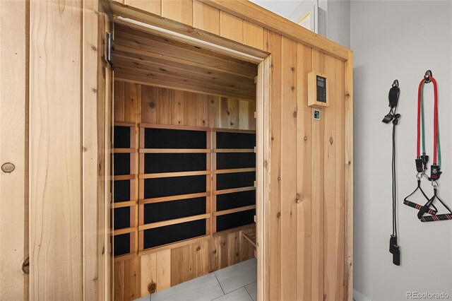 3101 W 47th Ave Unit 13, Denver, CO 80211 - relaxing sauna / steam room featuring tile patterned flooring and wooden ceiling