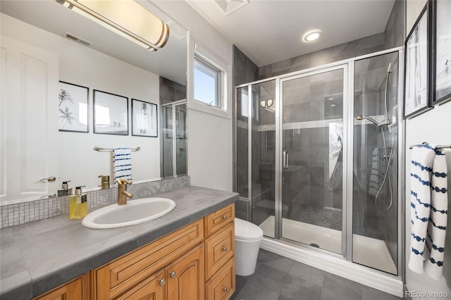 2421 Ranch Reserve Rdg, Denver, CO 80234 - full bathroom with vanity, a stall shower, and tile patterned floors