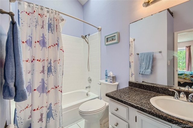 full bathroom with vanity, toilet, tile patterned floors, and shower / bath combo