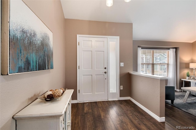 entrance foyer featuring baseboards and dark wood-style flooring