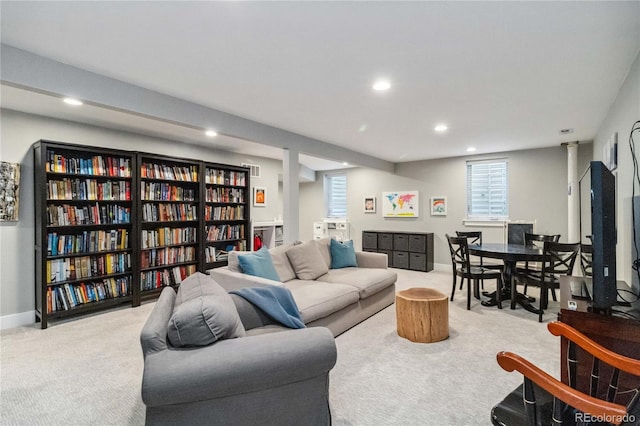 3040 S Dexter Way, Denver, CO 80222 - carpeted living room featuring recessed lighting and baseboards