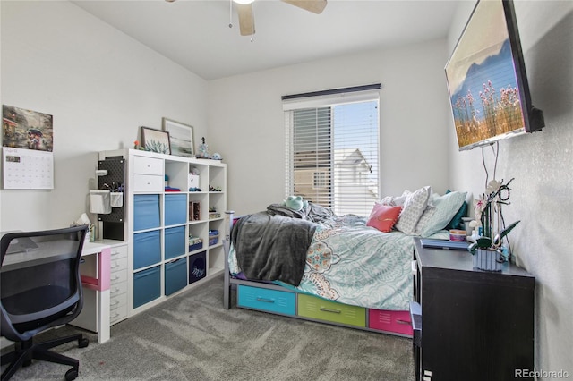 carpeted bedroom with a ceiling fan