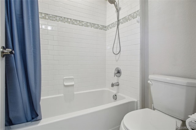 full bathroom featuring shower / tub combo with curtain and toilet
