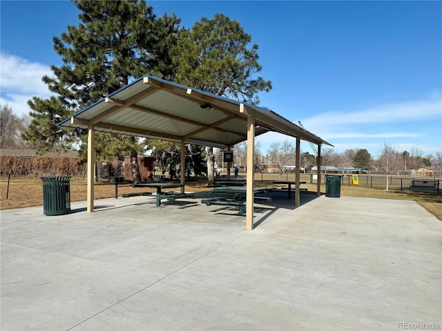 view of patio / terrace featuring a gazebo and fence