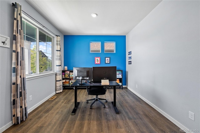 2144 Rosette Ln, Castle Rock, CO 80104 - office area featuring wood finished floors and baseboards