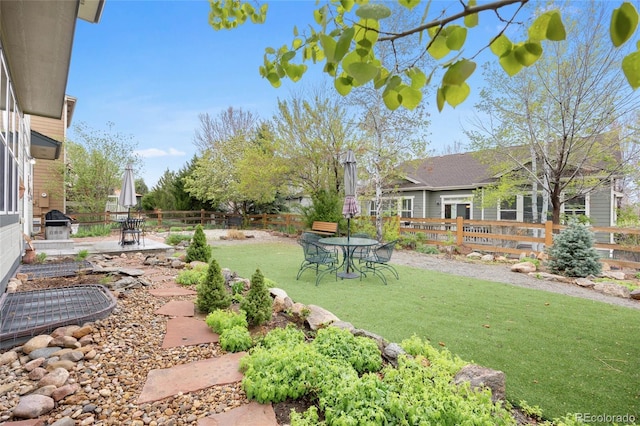 view of yard with a patio and a fenced backyard