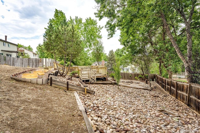 view of yard with a deck and a fenced backyard