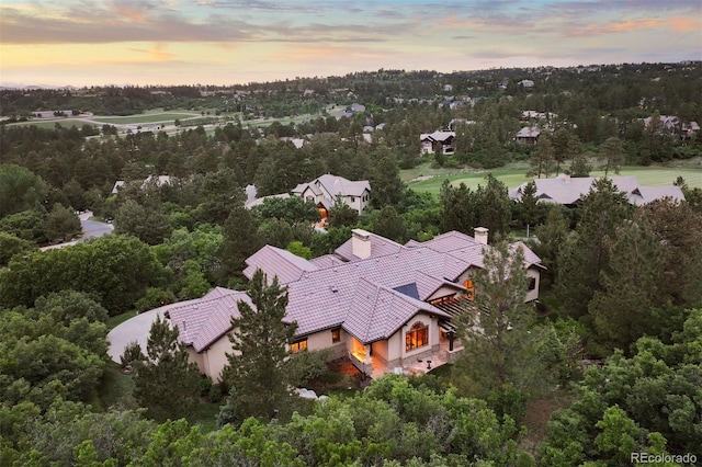 view of aerial view at dusk