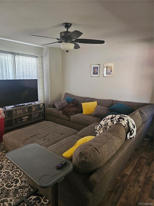 530 Jayton Dr, Colorado Springs, CO 80911 - living room with dark wood-type flooring and ceiling fan