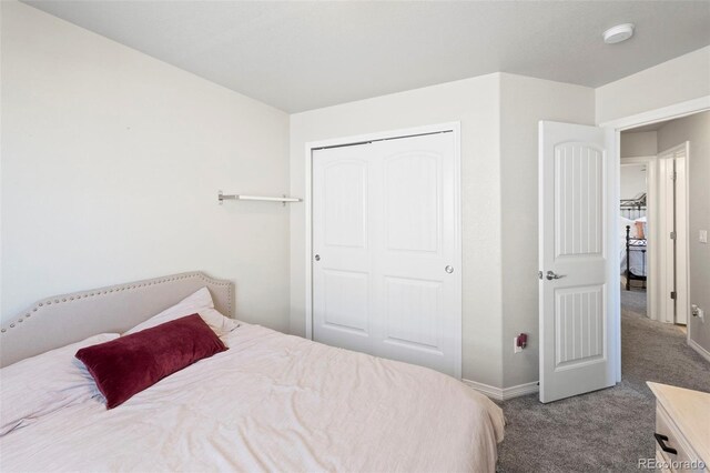 bedroom with carpet flooring and a closet