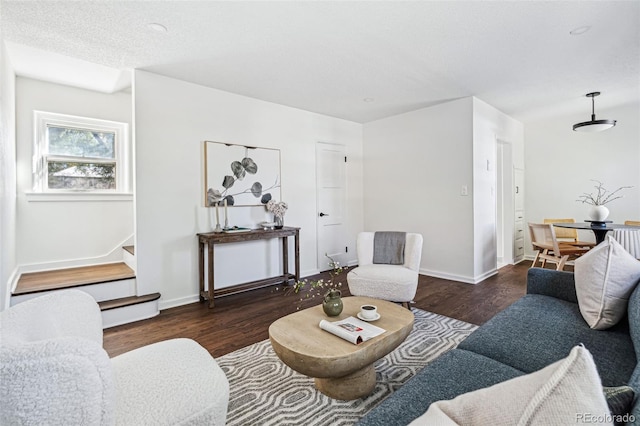 living room with dark wood-type flooring