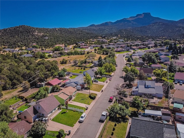 birds eye view of property with a mountain view