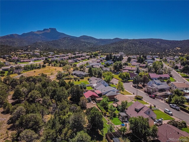 birds eye view of property with a mountain view