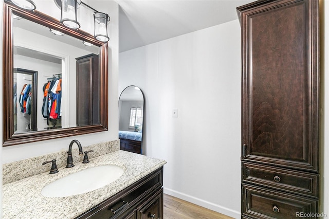 7193 S Newport Way, Centennial, CO 80112 - bathroom with vanity, wood finished floors, and a walk in closet