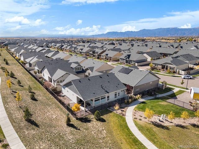 drone / aerial view featuring a mountain view