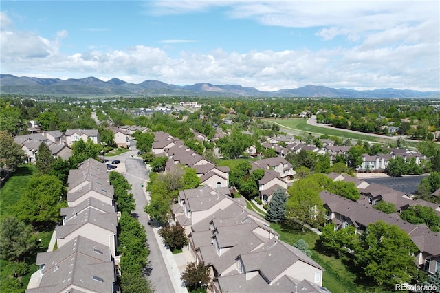 drone / aerial view featuring a mountain view