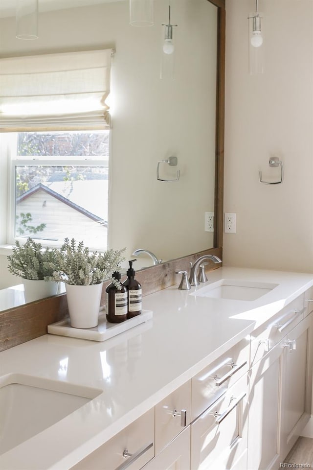 bathroom featuring double vanity and a sink