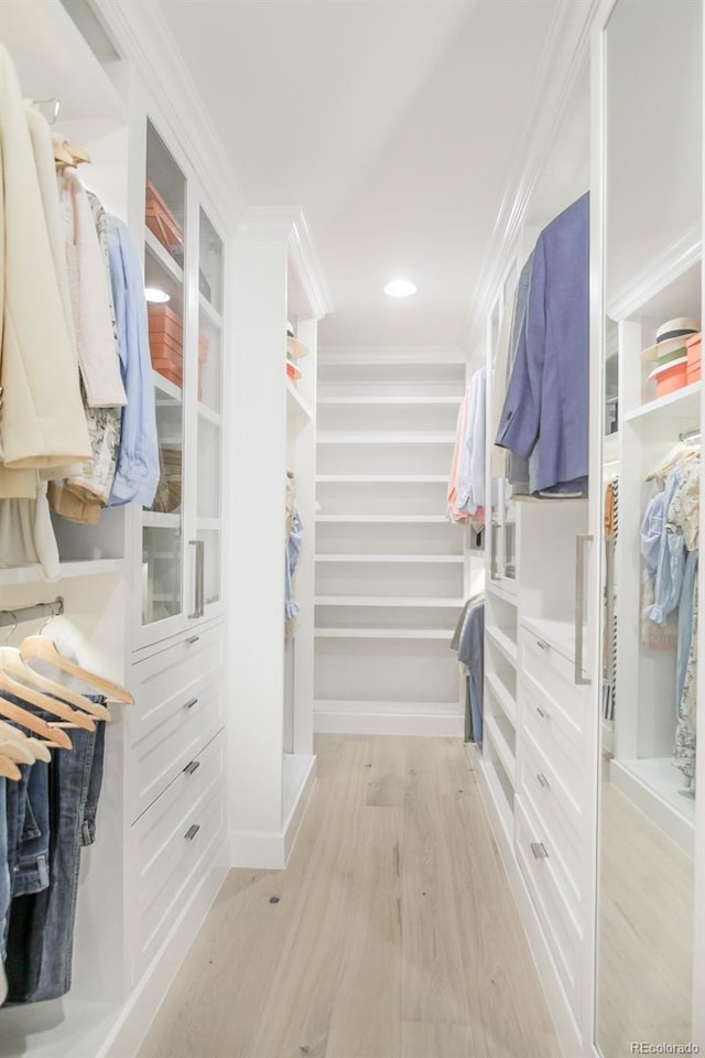 spacious closet with light wood-style flooring