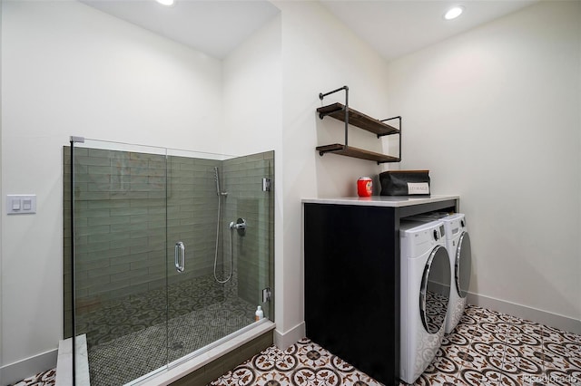 washroom featuring washer and dryer and tile patterned floors