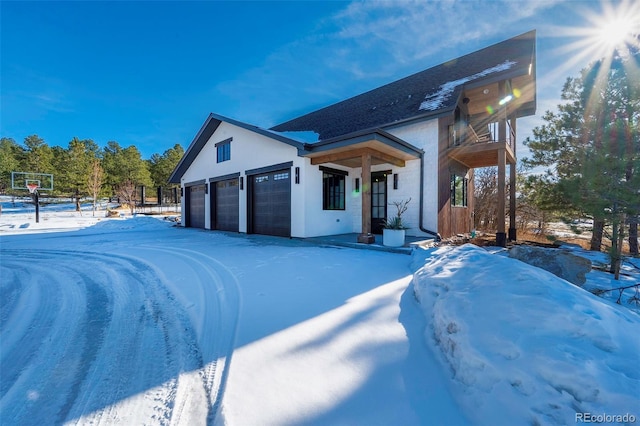 exterior space with a garage