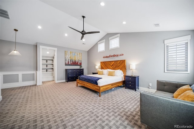 bedroom with visible vents, carpet flooring, and recessed lighting