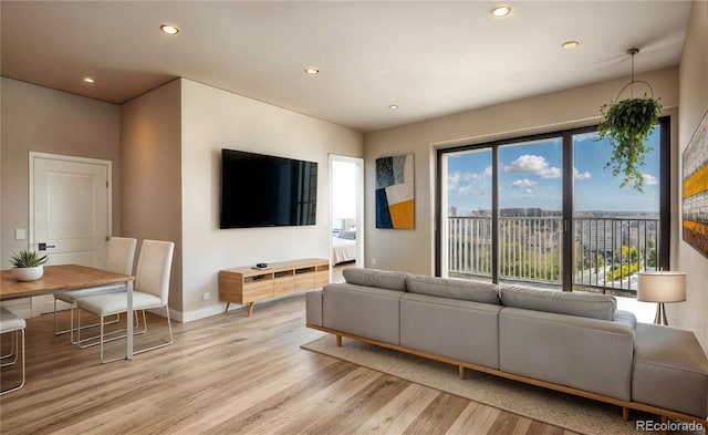 1643 Boulder St Unit 211, Denver, CO 80211 - living room with baseboards, light wood-style floors, and recessed lighting