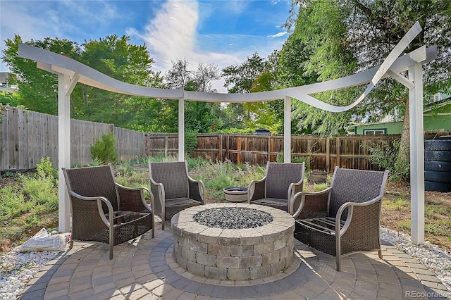 view of patio featuring a fire pit and a fenced backyard