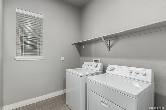 17490 W 94th Dr, Arvada, CO 80007 - washroom with washer and dryer and dark tile patterned flooring