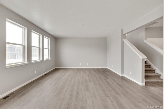 unfurnished living room featuring light hardwood / wood-style flooring