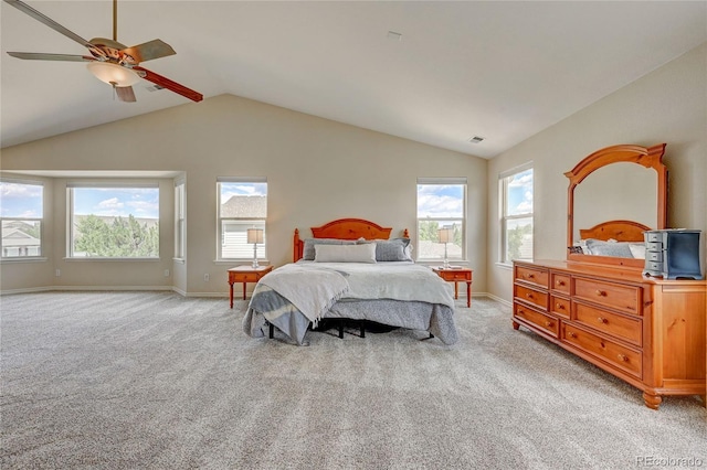 4864 Harness Ct, Parker, CO 80134 - bedroom featuring vaulted ceiling, light carpet, multiple windows, and baseboards