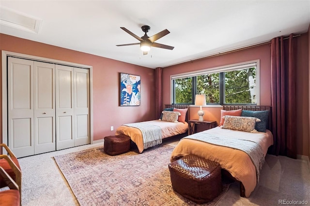1570 Blakcomb Ct, Evergreen, CO 80439 - bedroom with carpet floors, a closet, and a ceiling fan