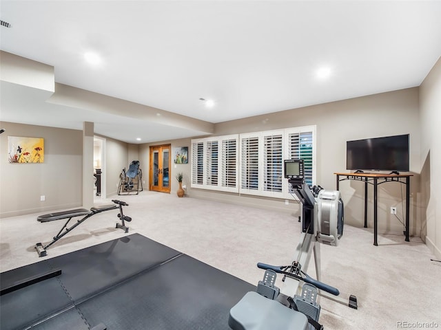 62 N Ranch Rd, Littleton, CO 80127 - workout area with light colored carpet, baseboards, and recessed lighting