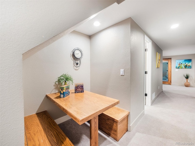 62 N Ranch Rd, Littleton, CO 80127 - hallway with carpet, a textured wall, baseboards, and recessed lighting