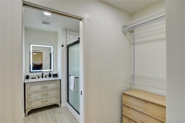 walk in closet featuring sink and light wood-type flooring