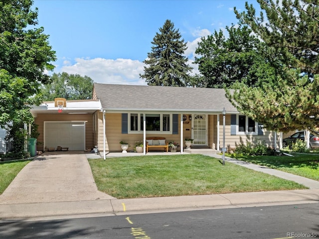 1827 S Fairfax St, Denver, CO 80222 - ranch-style home with an attached garage, driveway, and a front lawn