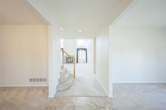 19076 E Lasalle Pl, Aurora, CO 80013 - corridor with carpet, stairs, and recessed lighting