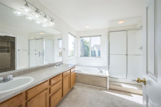 19076 E Lasalle Pl, Aurora, CO 80013 - bathroom with a stall shower, double vanity, and a garden tub