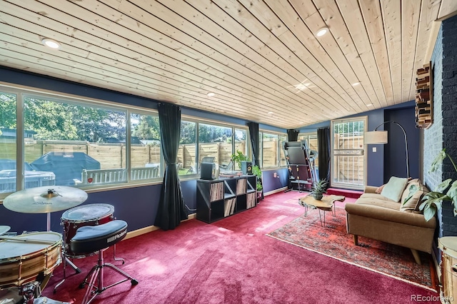 6995 W 27th Ave, Wheat Ridge, CO 80033 - sunroom / solarium featuring carpet flooring, wood ceiling, vaulted ceiling, plenty of natural light, and recessed lighting