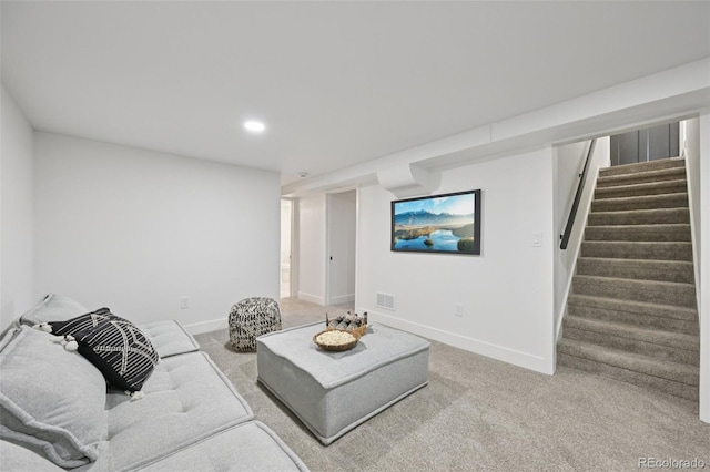 169 Yates St, Denver, CO 80219 - carpeted living area with stairway and recessed lighting
