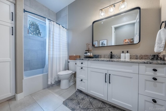 31455 Half Peak Trl, Pine, CO 80470 - full bathroom featuring vanity, toilet, shower / tub combo, and tile patterned floors