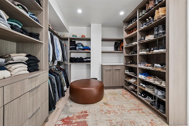 spacious closet with light wood-type flooring